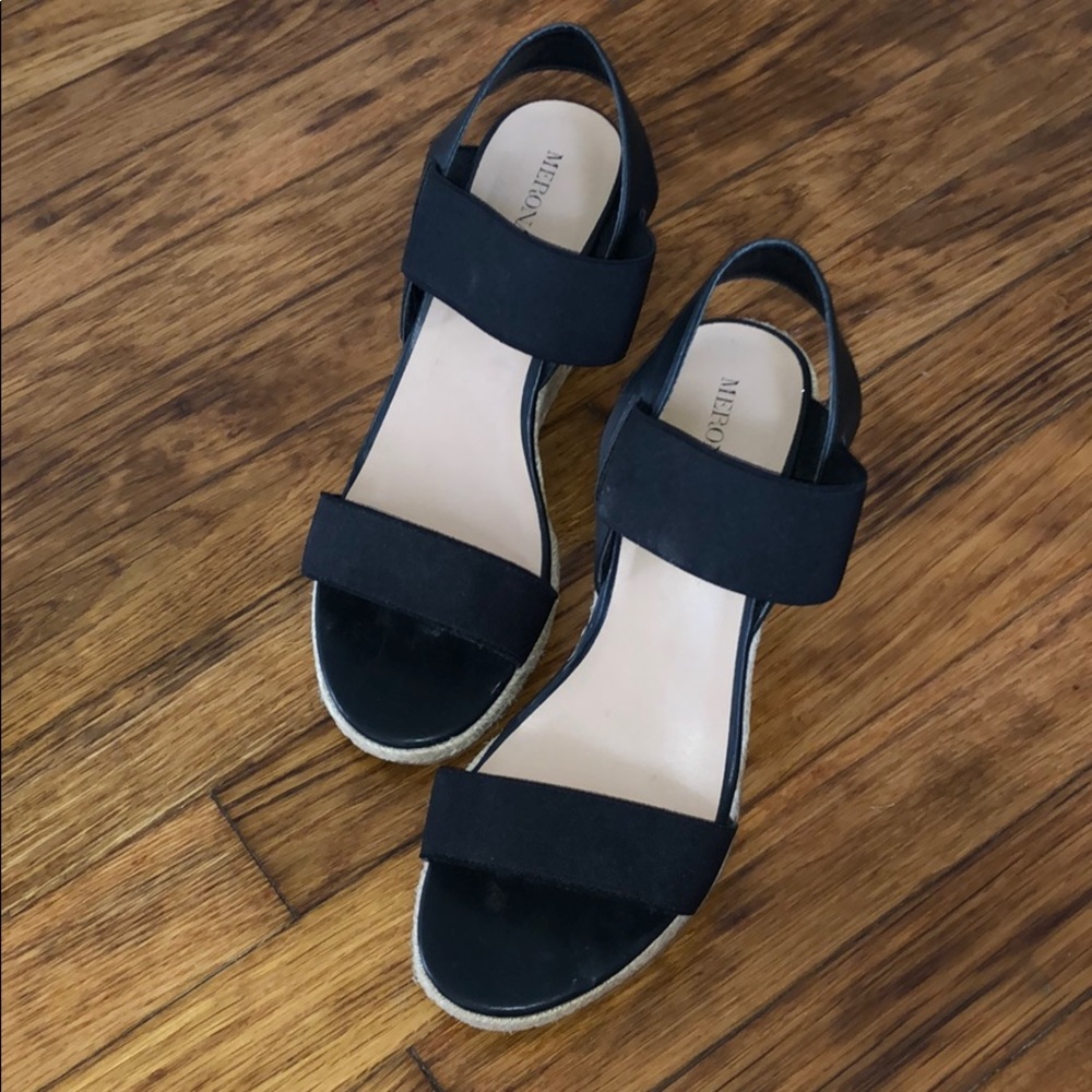 Women’s Black Wedge Sandals Size 8.5